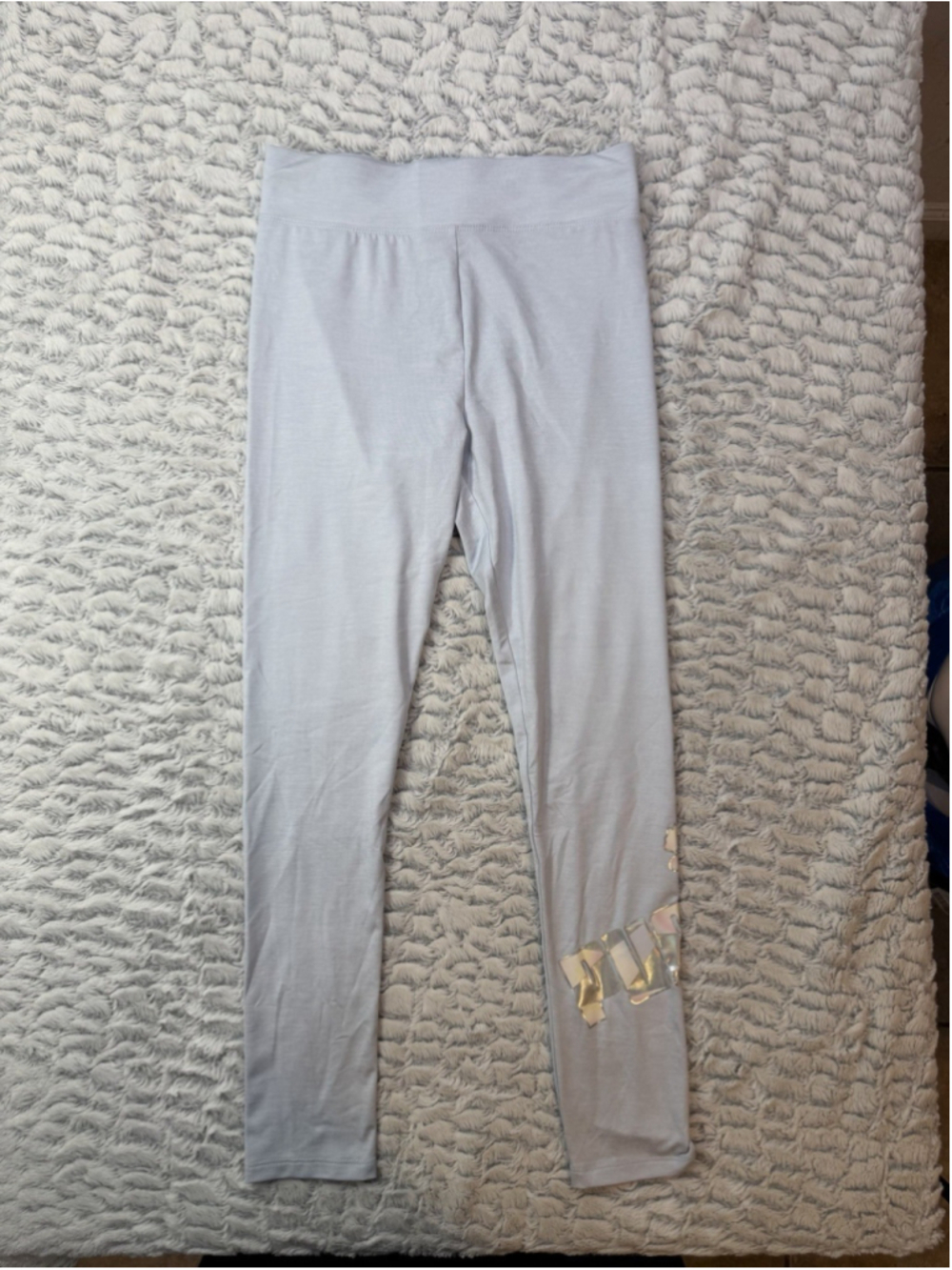 Women’s Gray Solid Ankle Leggings, Stretch Elastic Waist, Logo, One Size